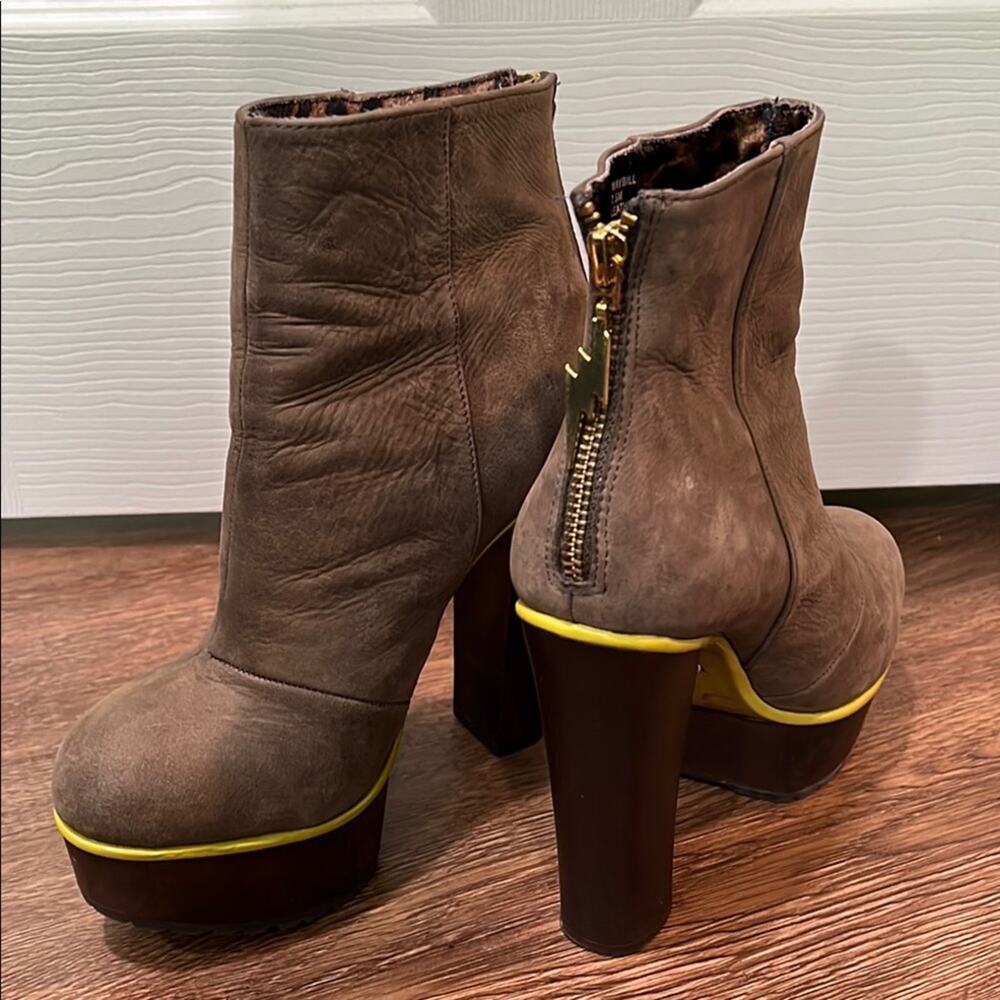 Betsey Johnson Maybill Brown and Yellow Heeled Boots